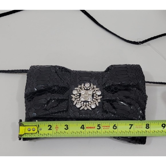 Iman Global Chic Bow Black Snakeskin Evening Clutch Huge Rhinestone - Picture 10 of 12